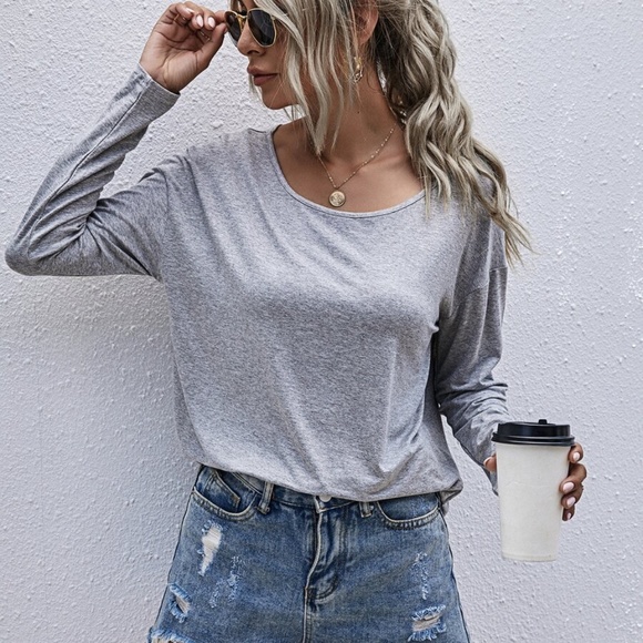 Boho chic off shoulder grey long sleeve top - Picture 4 of 8